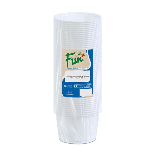 Fun® Plastic Microwavable White Round Containers 500cc with Flat Base [50pcs x 1pkt]