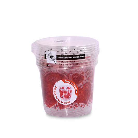 Fun® Round Containers with Flat Bases 750cc - Unique Occasions Design [5pcs x 1pkt]