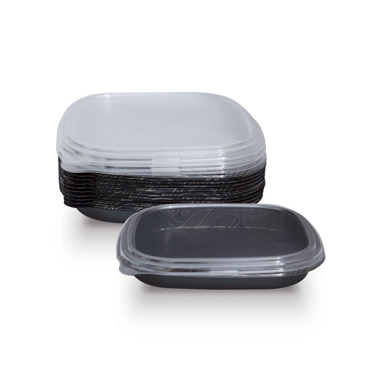 Fun® Plastic Black Sushi Containers with Clear Lids 320x320x50mm [10pcs x 1pkt]