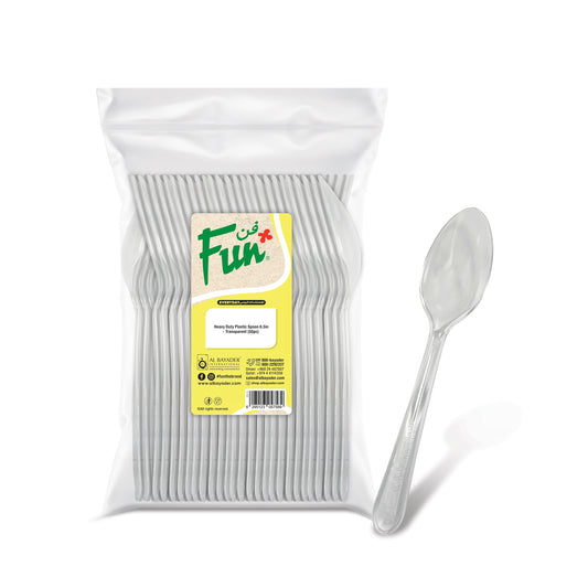 Fun® Heavy Duty Plastic Clear Spoons 6.5in [50pcs x 1pkt]