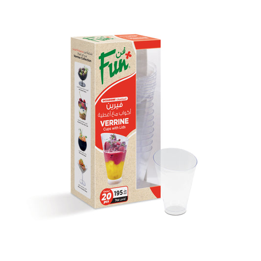 Fun® Verrine Clear High Cups 195ml with Lid [20pcs x 1pkt]