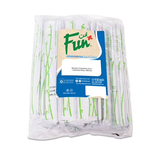 Fun® Bamboo Chopsticks 21cm Individual Wrap [100pcs x 1pkt]