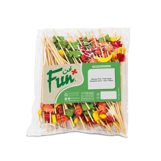 Fun® Bamboo Assorted Colors Picks 12cm  - Fruits shape [100pcs x 1pkt]