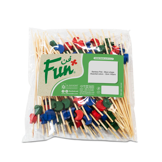 Fun® Bamboo Assorted Colors Picks 12cm- Moon shape [100pcs x 1pkt]