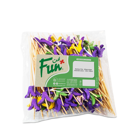 Fun® Bamboo Assorted Colors Picks 12cm - Wings shape [100pcs x 1pkt]