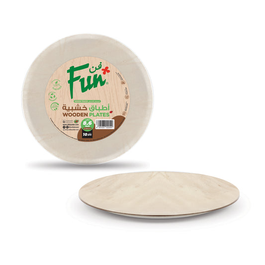 Fun® Wooden Light Brown Round Plates 8.6in [10pcs x 1pkt]
