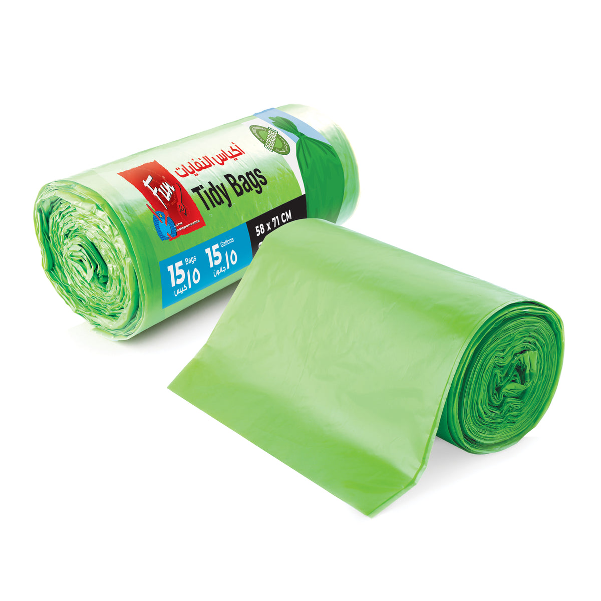 Fun Biodegradable Green Garbage Bags on roll 58x71cm [15pcs x 1rl]