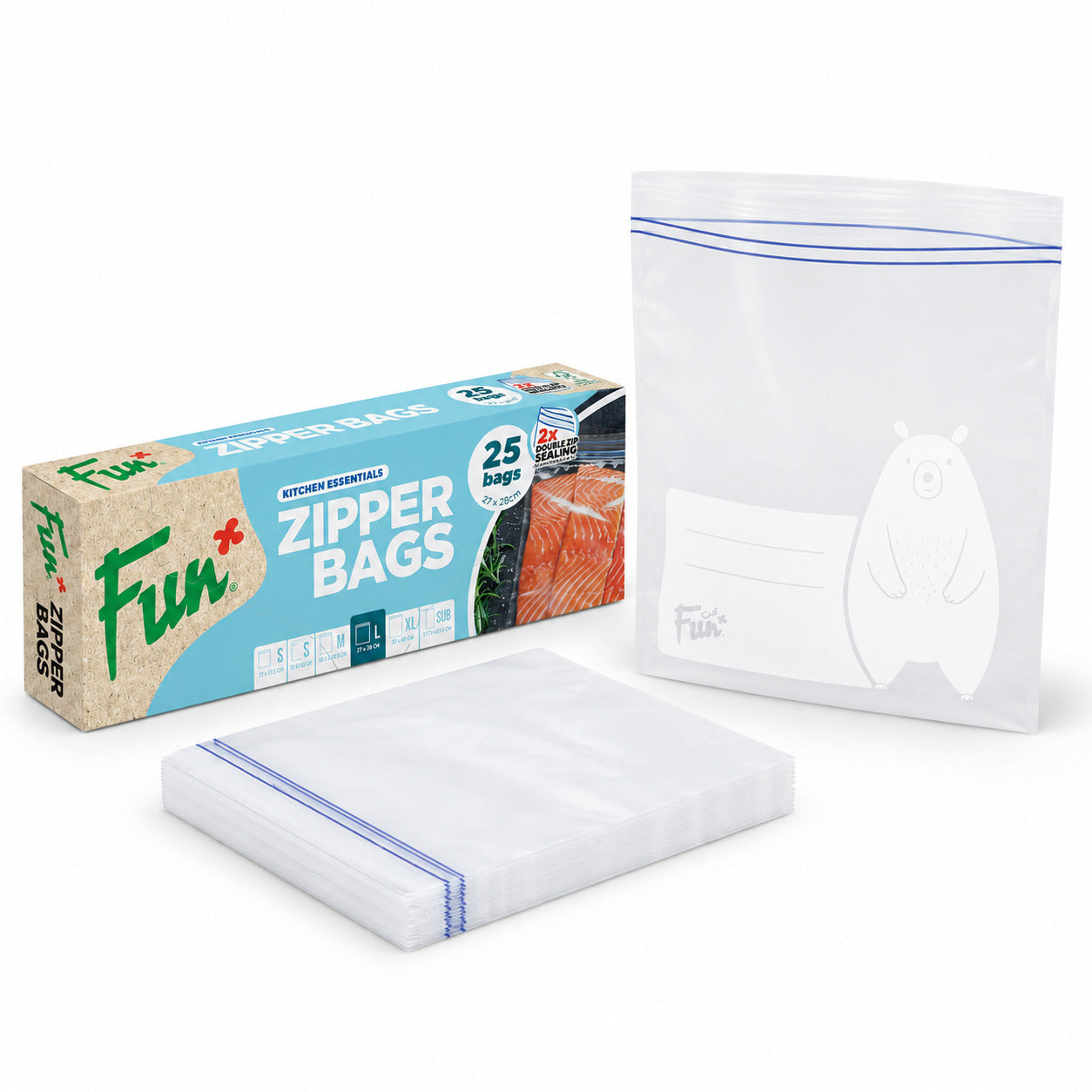 Fun Clear Zipper bags 27x28cm [25pcs x 1pkt]