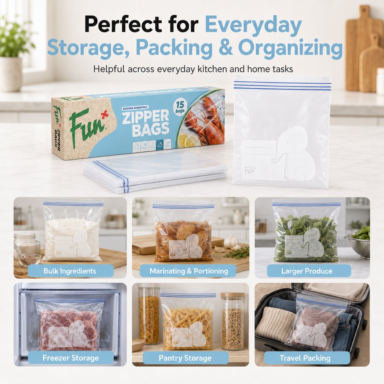 Fun Clear Zipper bags 30x40cm [15pcs x 1pkt]