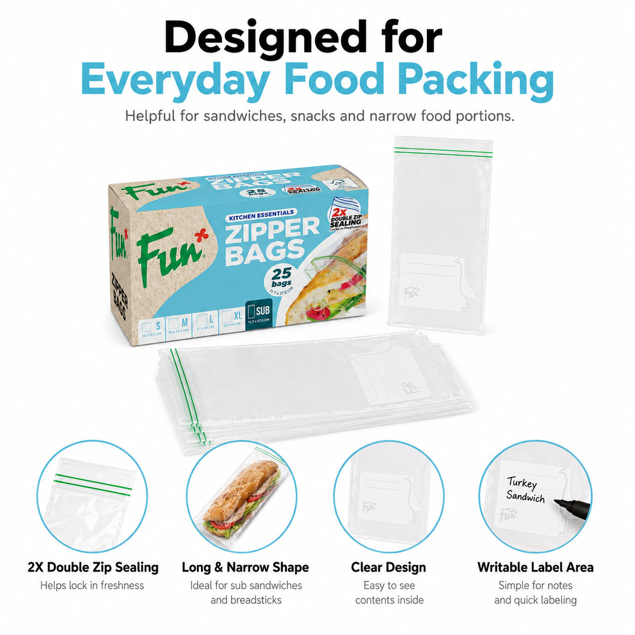 Fun Clear Zipper bags 11.7x27.5cm (P:25pcs*1pkt)
