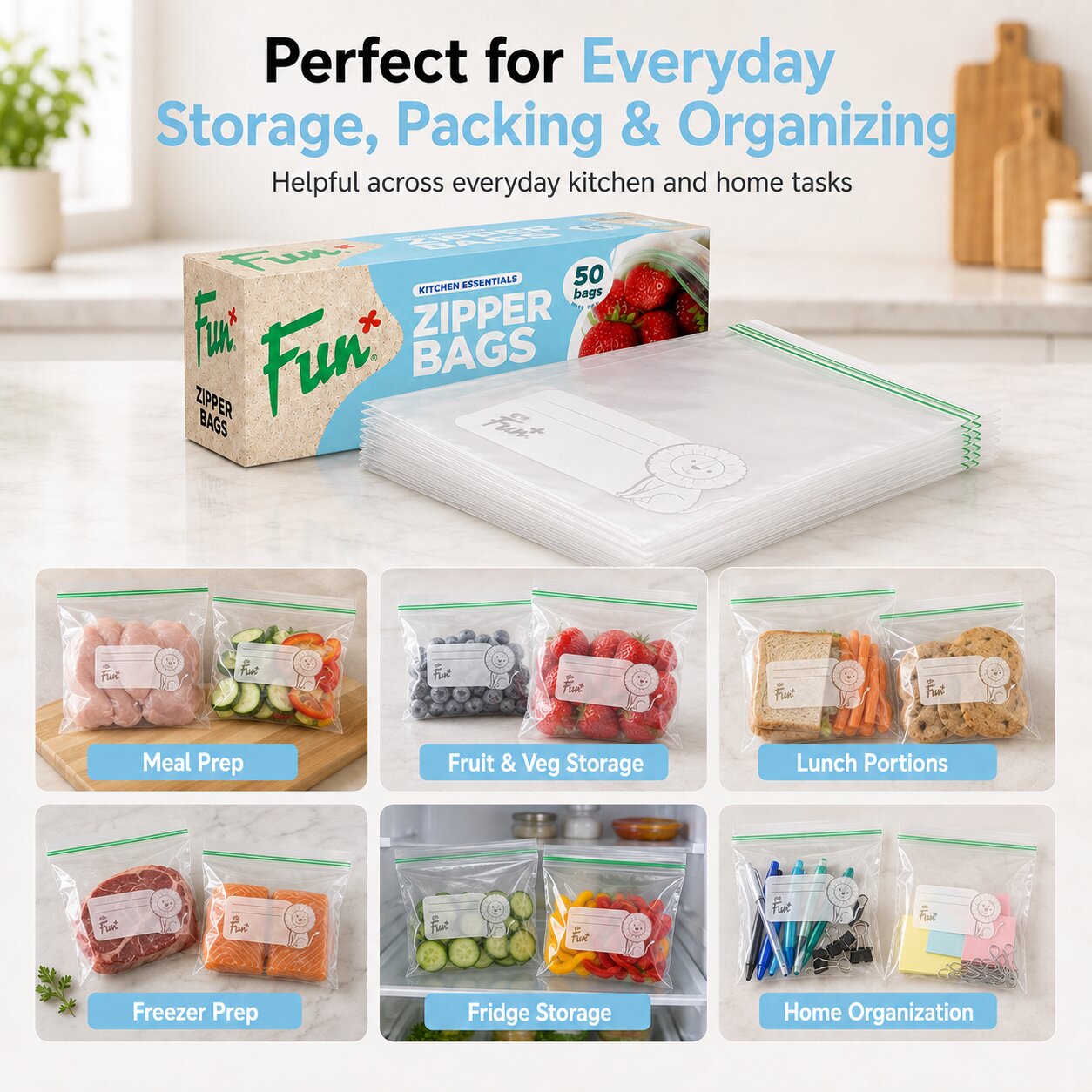 Fun Clear Zipper bags 18.3x23.5cm [50pcs x 1pkt]
