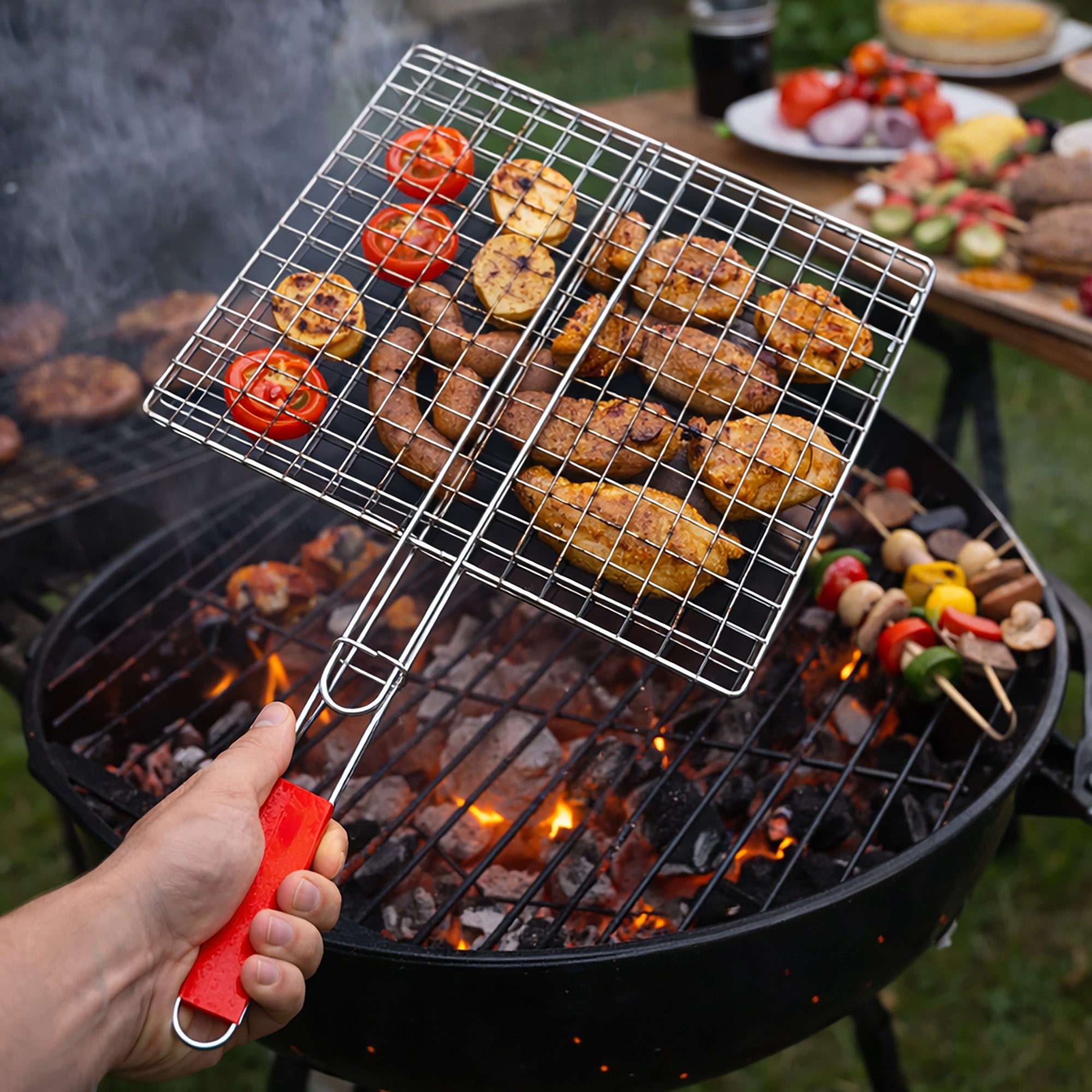 Baya Nar Rectangular BBQ Grill Basket with Handle 35 x 25 x 52 cm 1 Piece