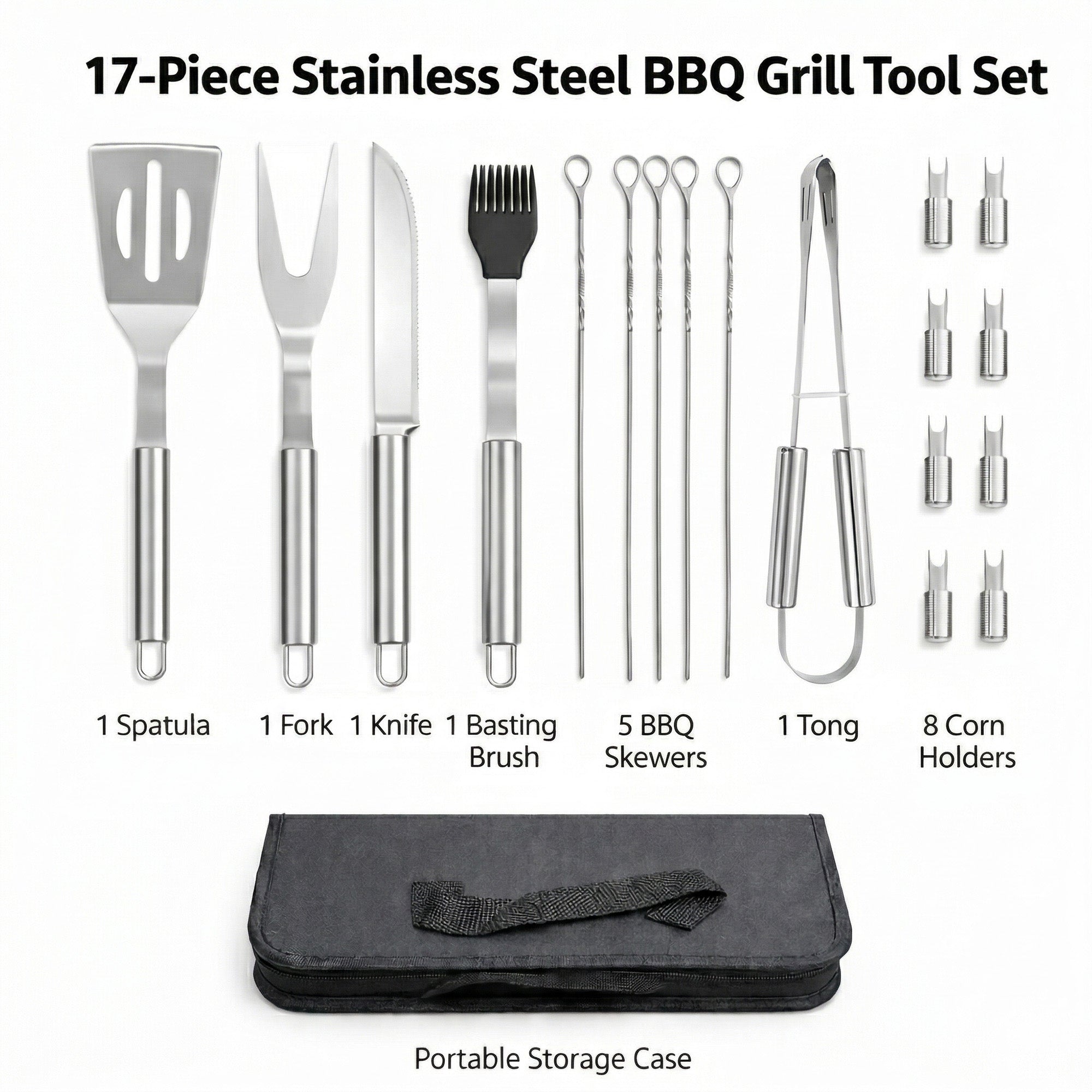 Baya Nar 18-Piece Stainless Steel BBQ Grill Tool Set with Carry Case 1 set