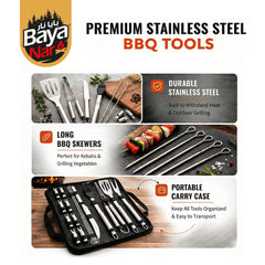 Baya Nar 18-Piece Stainless Steel BBQ Grill Tool Set with Carry Case 1 set