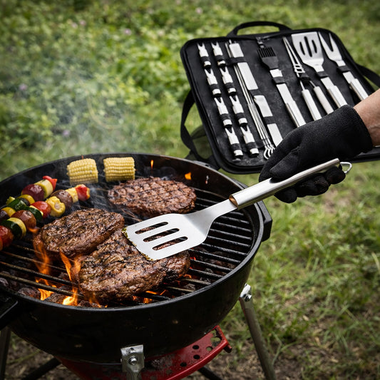 Baya Nar 18-Piece Stainless Steel BBQ Grill Tool Set with Carry Case 1 set