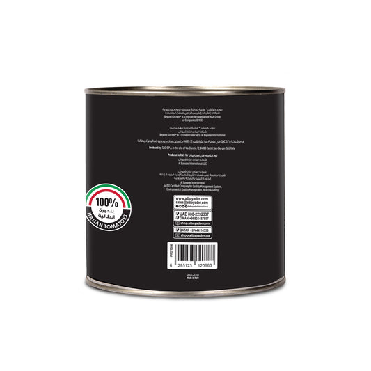Black paint can with a label on a white background