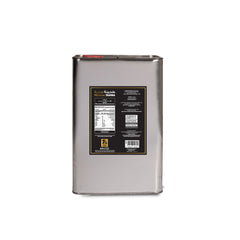Metal canister with a label on a white background