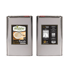 Two tins of Beyond Kitchen Premium Tahina on a white background