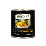 Can of Beyond Kitchen whole kernel sweet corn on a white background
