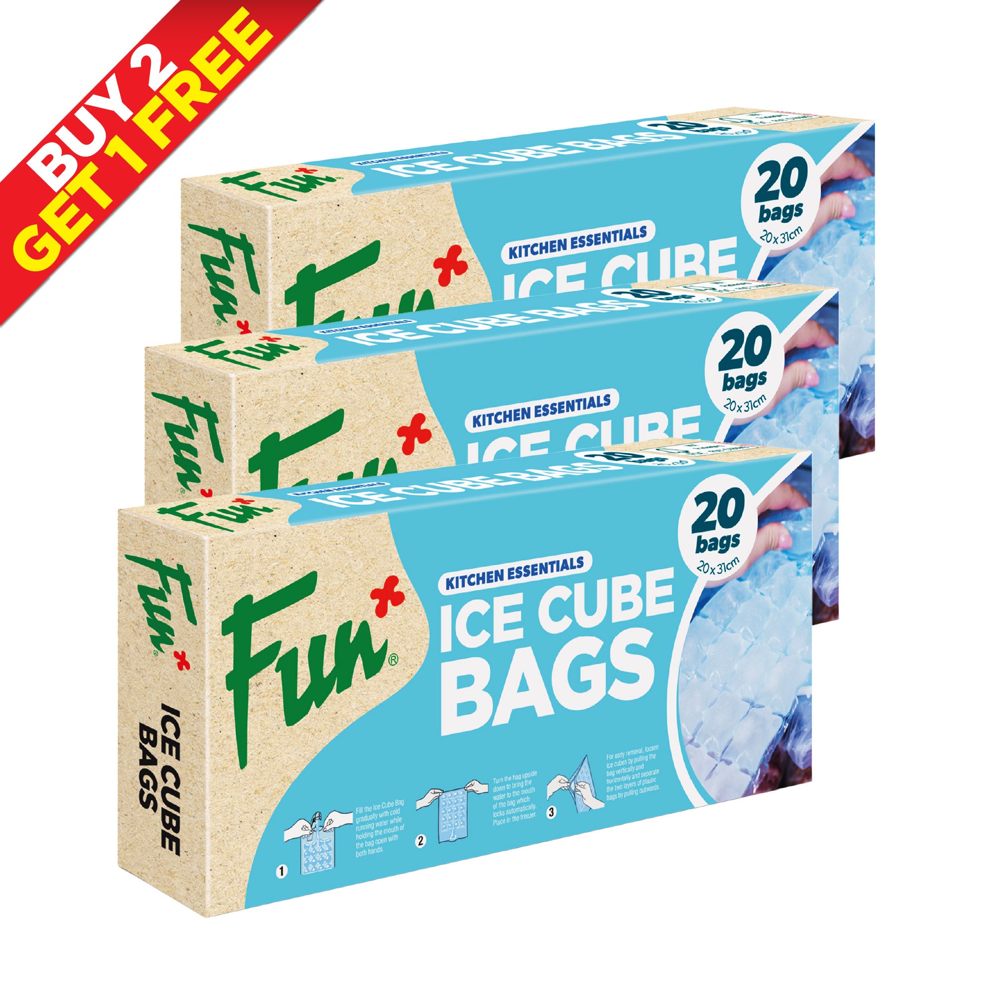 B2G1 - Fun® Clear Ice Cube bags 24cubes 20x31cm [20pcs x 1pkt]