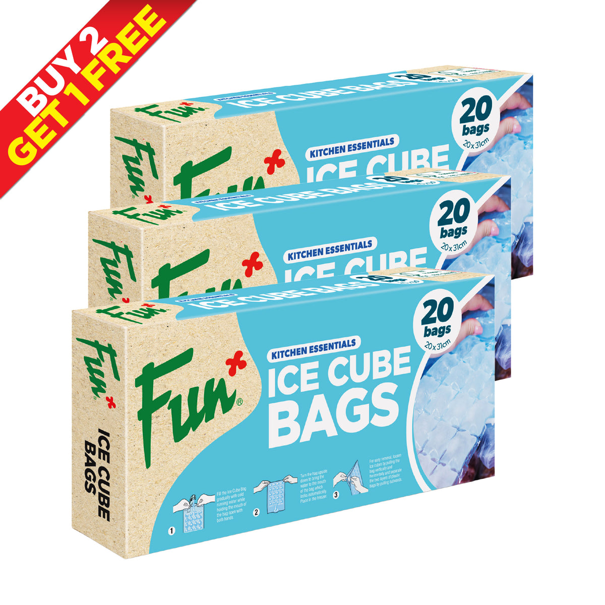 B2G1 - Fun® Clear Ice Cube bags 24cubes 20x31cm [20pcs x 1pkt]