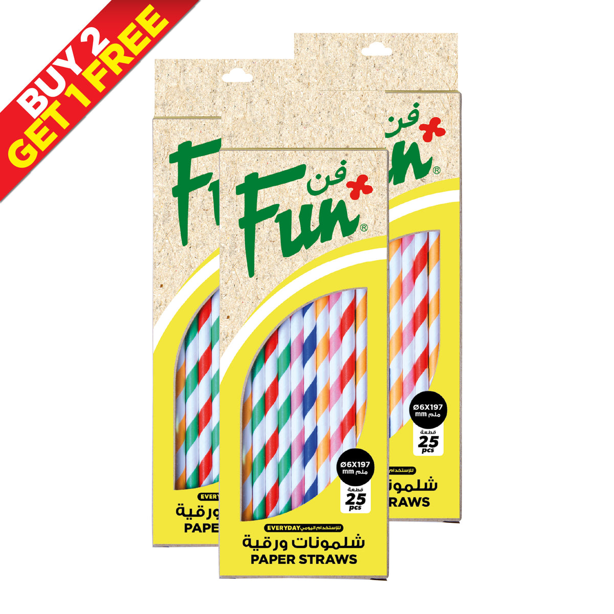 B2G1 - Fun® Paper Straight Assorted Colors Straws 6x197mm [25pcs x 1pkt]
