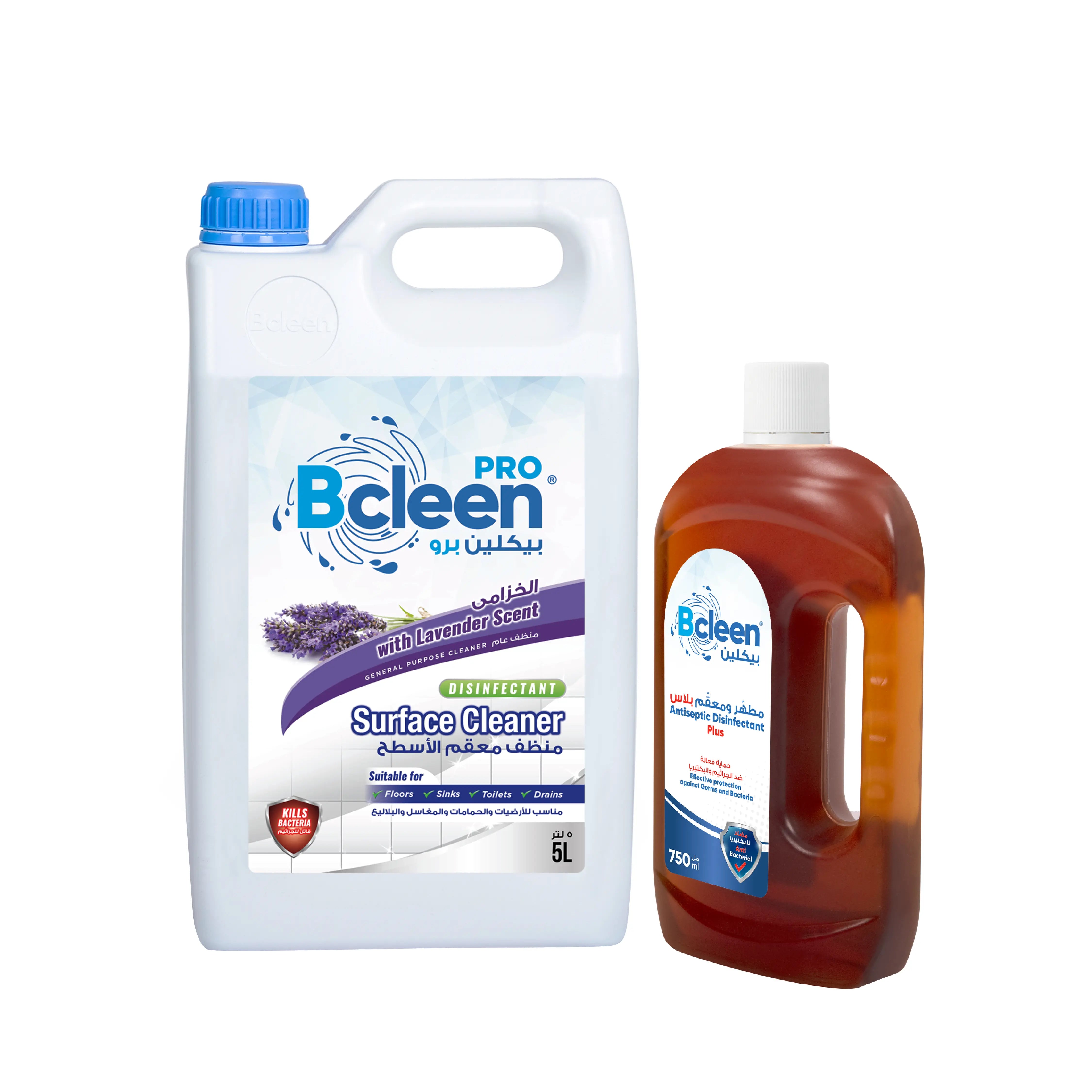 Bcleen Disinfectant Surface Cleaner Lavender 5L + Antiseptic Disinfectant Plus 750ml