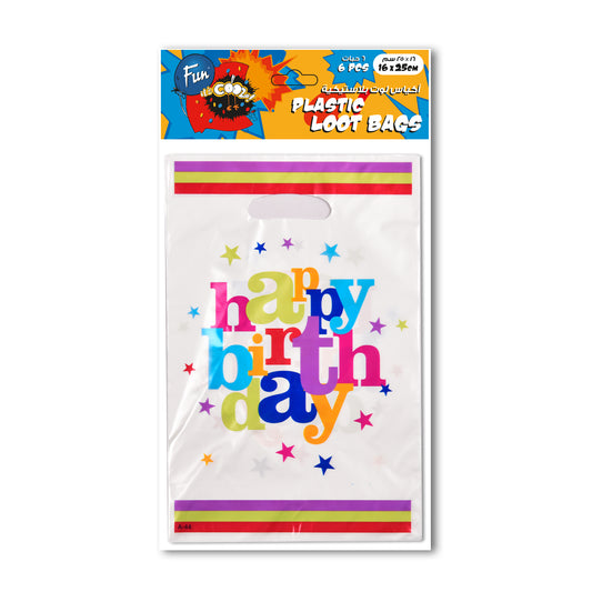 Fun® Plastic Loot Bags 16*25cm - Happy Birthday Design [6pcs x 1pkt]