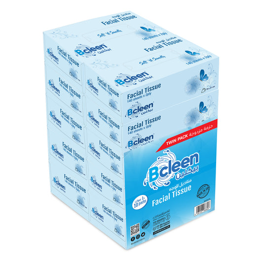 Bcleen® 2-Ply White Facial Tissue 19x21cm x 140 Sheets [10pcs x 1pkt]