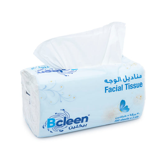 Bcleen® 2-Ply White Facial Tissue 20x20cm x 300 Sheets (Nylon pack-12.5gsm) [5pcs x 1pkt]