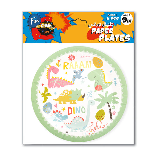 Fun® Paper Plates 9in - Dinosaur Design [6pcs x 1pkt]