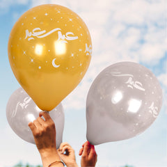 Fun Helium Gold and Silver colors Balloon 12in - Happy Eid - (in Arabic) [P:20pcsx1pkt]