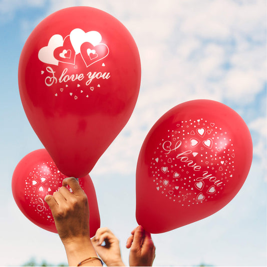 Fun® Balloons 10in Red - I Love You Design [15pcs x 1pkt]