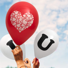 Fun Helium Red and White colors Balloon 10in - "I Hart U" for each Ballon  [P:3pcsx1pkt]