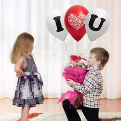 Fun Helium Red and White colors Balloon 10in - "I Hart U" for each Ballon  [P:3pcsx1pkt]