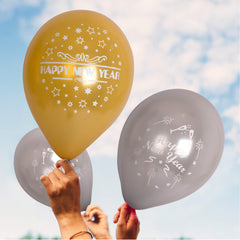 Fun Helium  Balloon Gold and Silver colors 10in - "Happy New Year" [P:20pcsx1pkt]