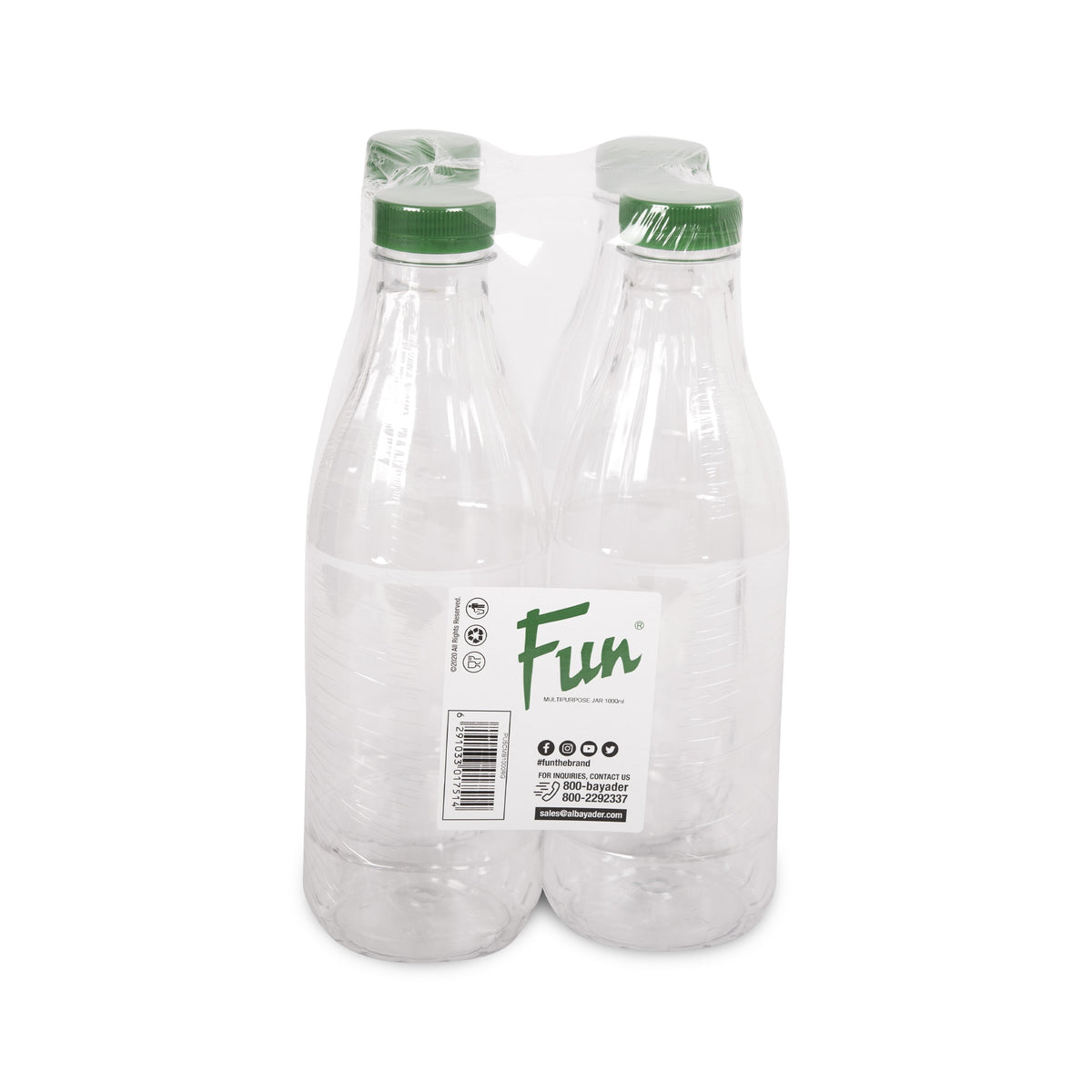 Fun® Multipurpose Round Bottles 1000ml with Lids [4pcs x 1pkt]