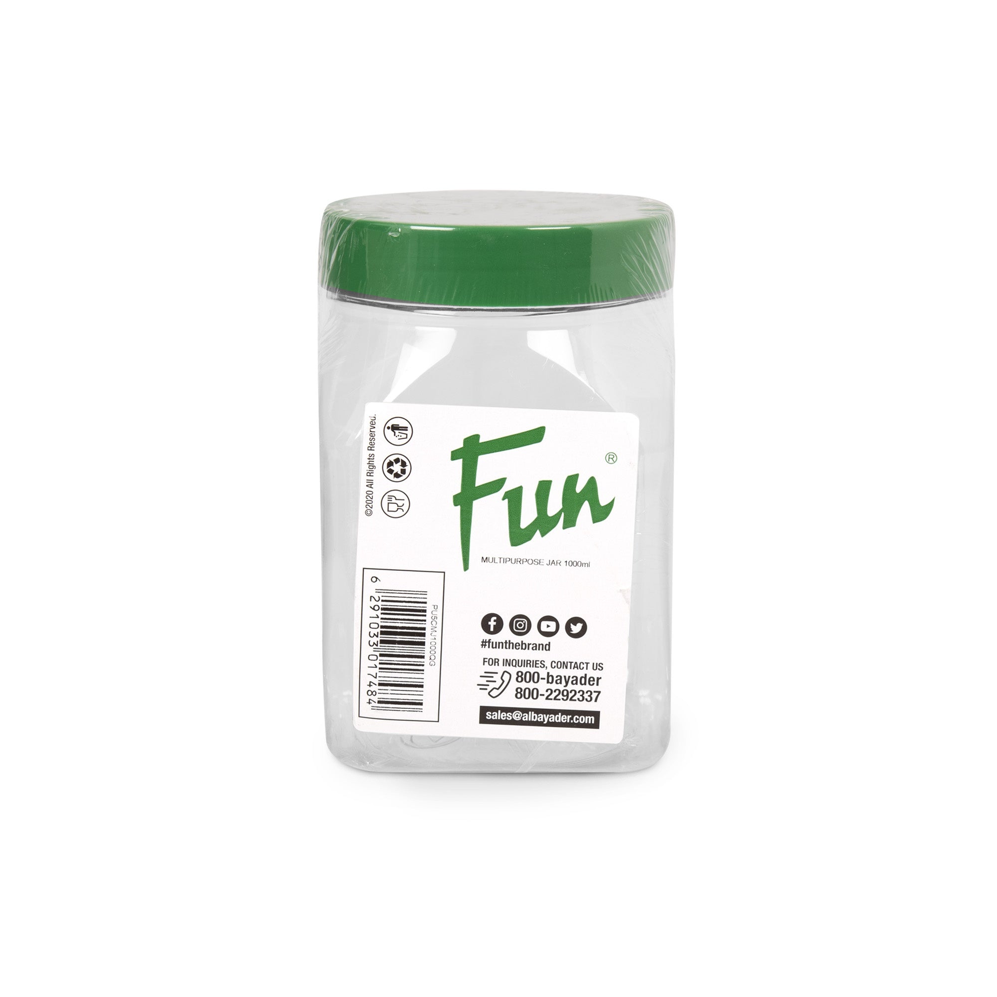 Fun® Multipurpose Jar 1000ml with Lid -Square