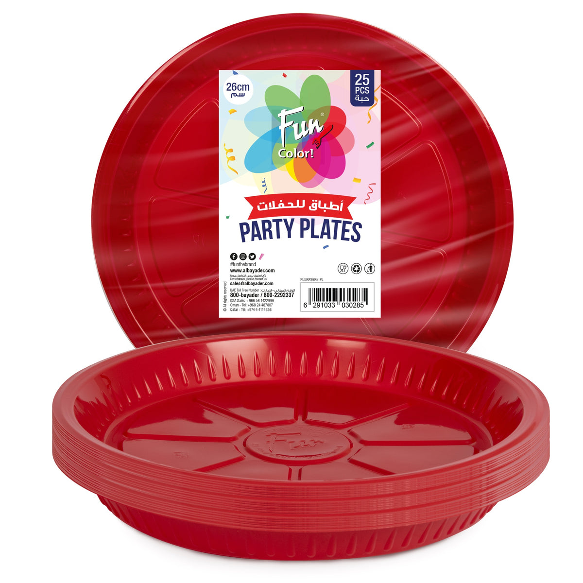 Fun® Plastic Red Plates 26cm [25pcs x 1pkt]