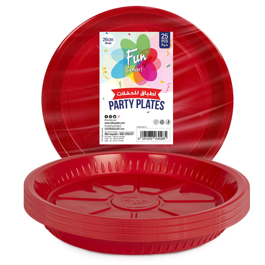 Fun® Plastic Red Plates 26cm [25pcs x 1pkt]