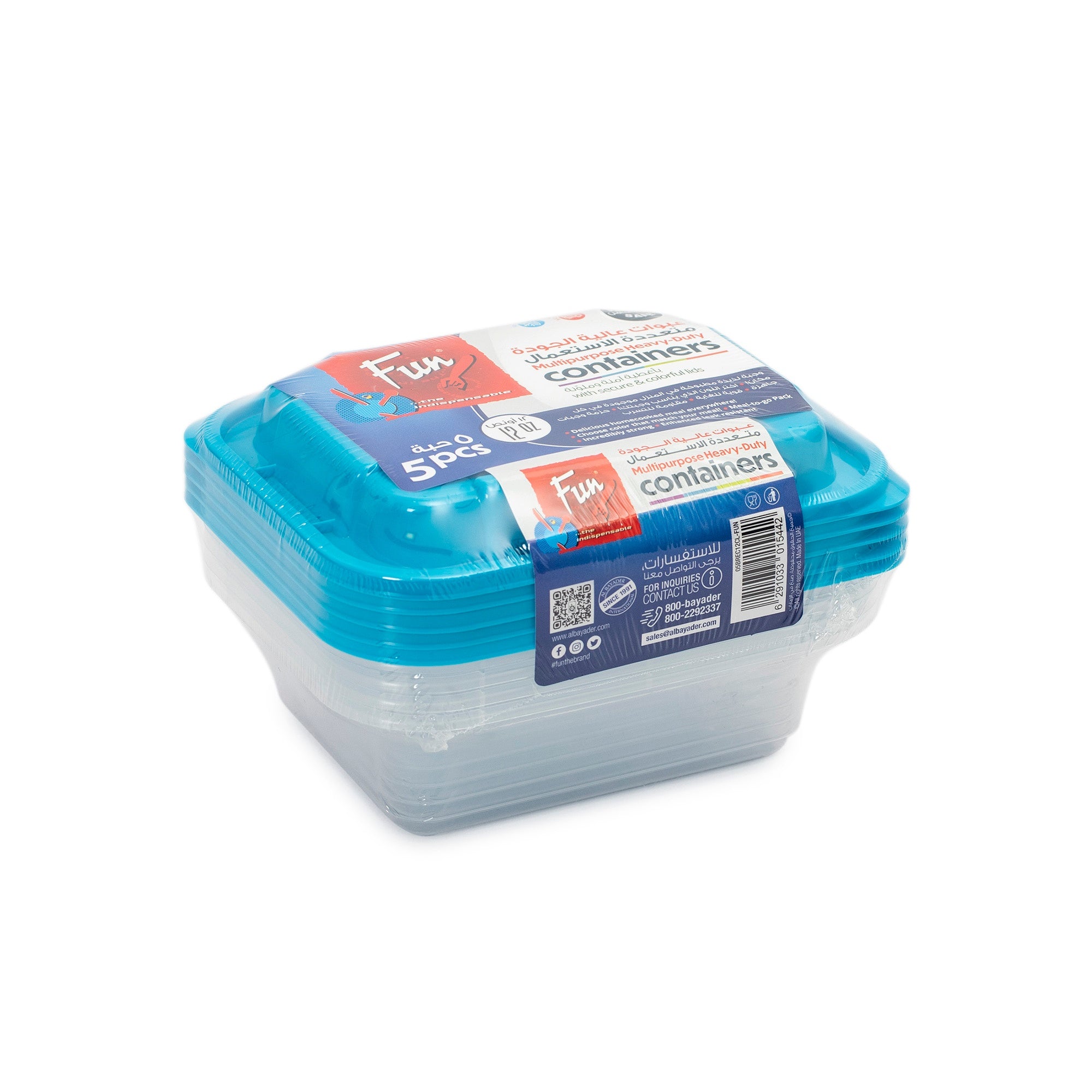 Fun® Indispensable Plastic Transparent Container with Turquoise Lid - 12oz Pack of 5