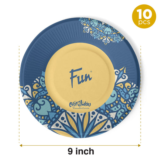 Fun® Blue Paper Plates 9in -Ramadan Style [10pcs x 1pkt]