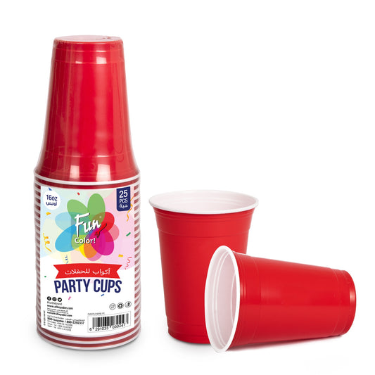 Fun® Plastic Red Cups 16oz [25pcs x 1pkt]