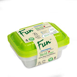 Fun® Bio'd Clear Rectangle Container with Green Lid - 12oz Pack of 4