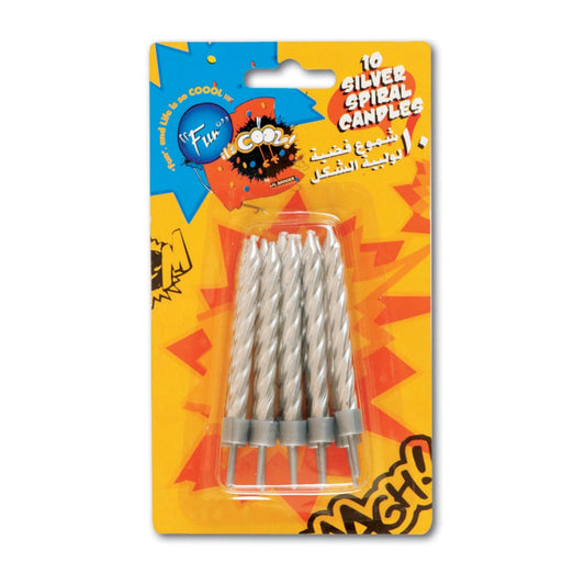 Fun® Spiral Birthday Candles Silver and Holder [10pcs]