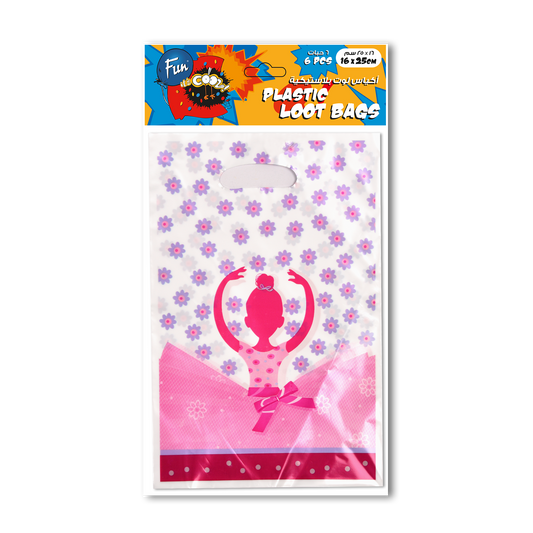 Fun® Plastic Loot Bags 16*25cm - Ballerina Design [6pcs x 1pkt]
