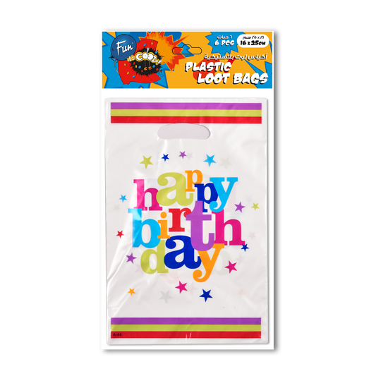 Fun® Plastic Loot Bags 16*25cm - Happy Birthday Design [6pcs x 1pkt]