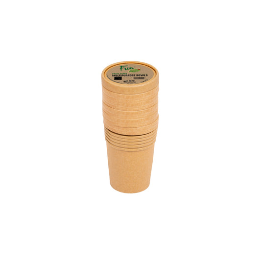 Fun® Kraft Paper Multipurpose Brown Containers with Brown Lids 16oz [6pcs x 1pkt]
