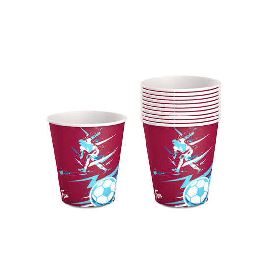 Fun® Double Wall Paper Cups 8oz Blue - Football Design [10pcs x 1pkt]