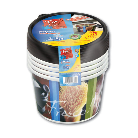 Fun® Indispensable Paper Printed Containers 16oz with Lid [5pcs x 1pkt]